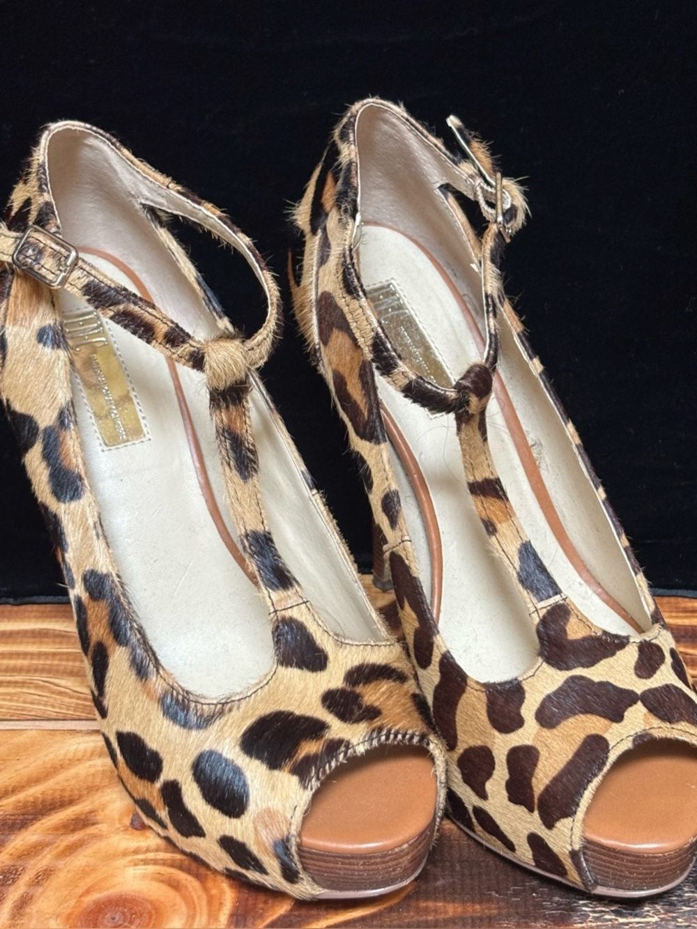 INC Leopard Print Peep-Toe High Heels with Ankle Strap